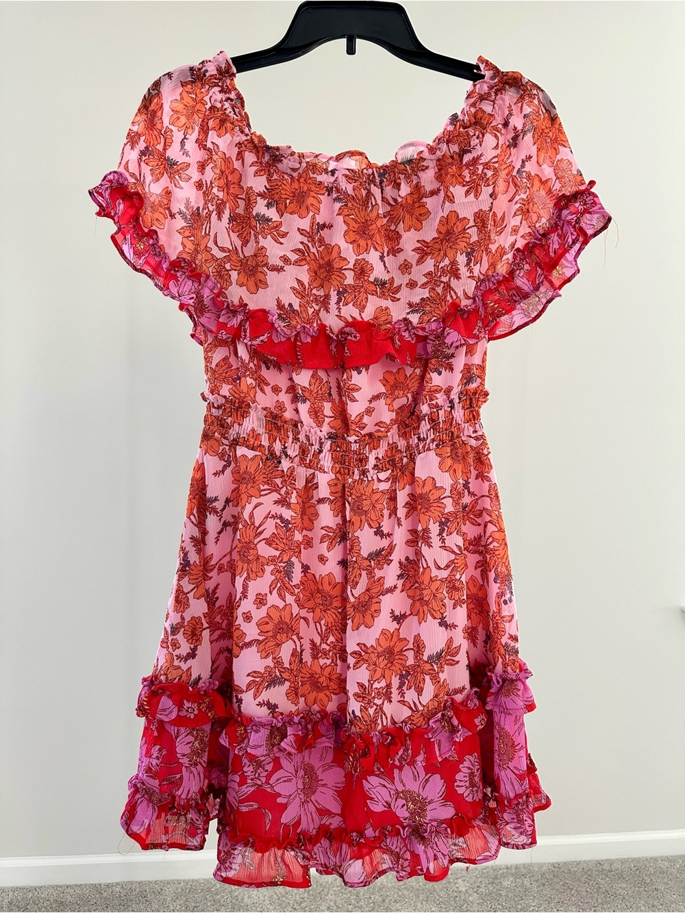 Jessica Simpson Pink and Orange Floral Ruffle Sundress